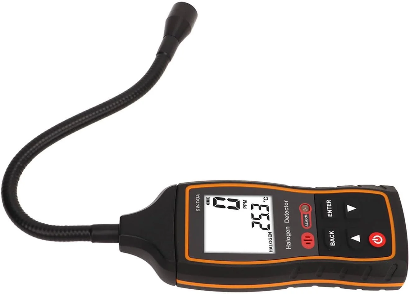 دستگاه تشخیص گاز هالوژن Domary با حساسیت بالا، آلارم صوتی، نوری و لرزشی، تستر دیجیتال نشت مبرد تهویه مطبوع برای سیستم HVAC