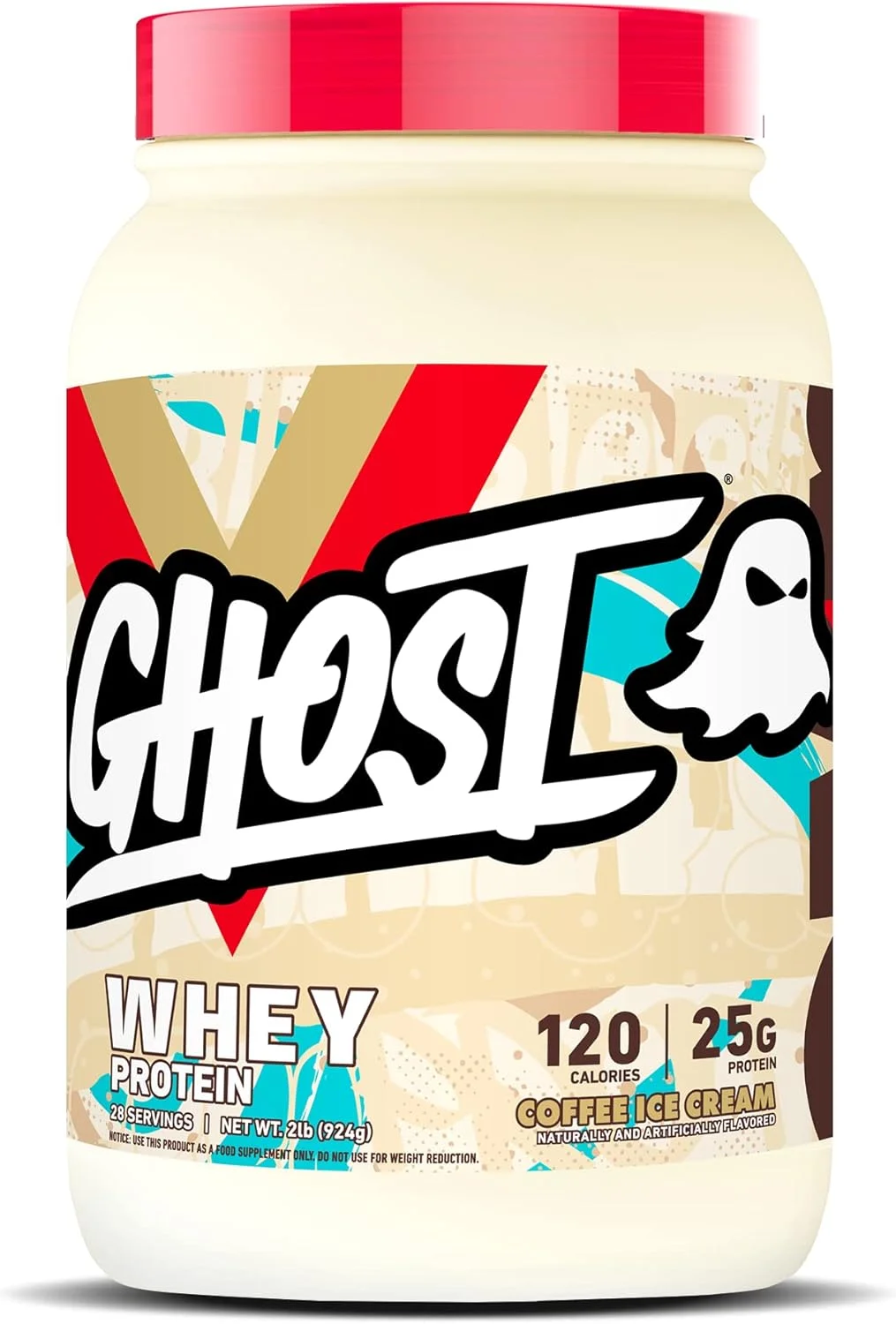 پودر پروتئین وی GHOST، طعم بستنی قهوه - 2 پوند، 25 گرم پروتئین - مخلوط پروتئین وی - شیک ها، اسموتی ها، پخت و پز و آشپزی بعد از تمرین - بدون سویا و گلوتن