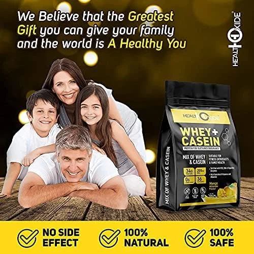 پروتئین وی و کازئین Healthoxide با DHA و آنزیم های گوارشی - 500 گرم (طعم میلک شیک انبه) پروتئین وی و کازئین Healthoxide با DHA و آنزیم های گوارشی - 500 گرم (طعم میلک شیک انبه)