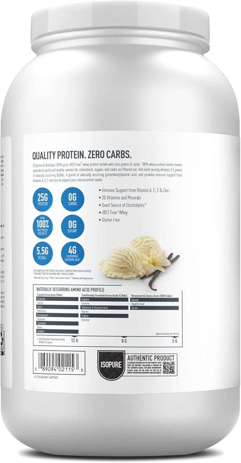 پودر پروتئین وی ایزوله ایزوپیور زیرو کرب با ویتامین C و زینک برای تقویت سیستم ایمنی، 25 گرم پروتئین و مناسب برای کتو - وانیل خامهای، 3 پوند (1.36 کیلوگرم)، 41 سروینگ پودر پروتئین وی ایزوله ایزوپیور زیرو کرب با ویتامین C و زینک برای تقویت سیستم ایمنی، 25 گرم پروتئین و مناسب برای کتو - وانیل خامهای، 3 پوند (1.36 کیلوگرم)، 41 سروینگ