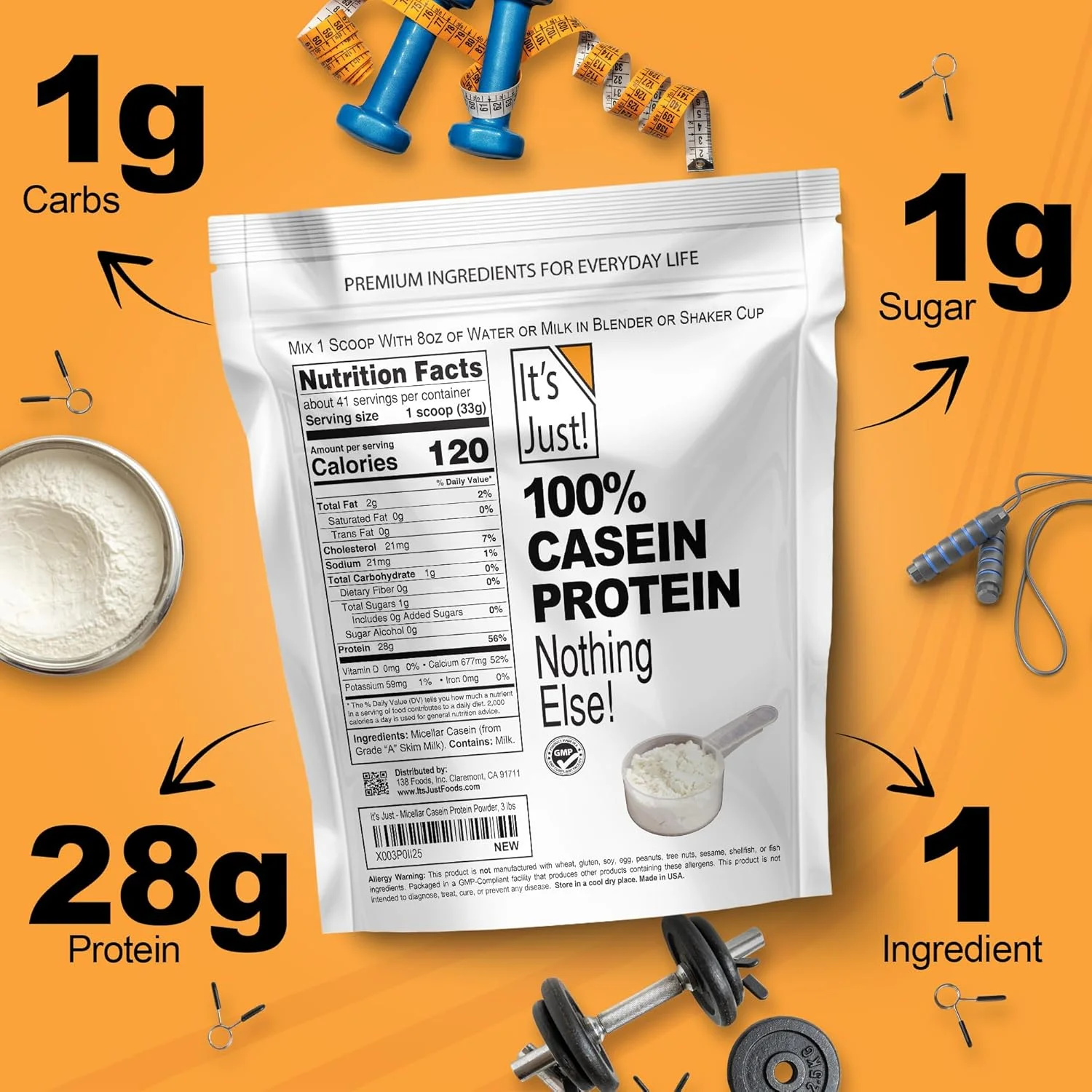 It's Just - پودر پروتئین کازئین میسلار 100%، بدون طعم، 3 پوند (48 اونس)، ساخت آمریکا، تک ماده تشکیل دهنده، سوخت آهسته، رهش زمانی، 6.9 گرم BCAA، 1 گرم کربوهیدرات، غیر GMO، طعم طبیعی شیر، طعم دلخواه خود را اضافه کنید It's Just - پودر پروتئین کازئین میسلار 100%، بدون طعم، 3 پوند (48 اونس)، ساخت آمریکا، تک ماده تشکیل دهنده، سوخت آهسته، رهش زمانی، 6.9 گرم BCAA، 1 گرم کربوهیدرات، غیر GMO، طعم طبیعی شیر، طعم دلخواه خود را اضافه کنید