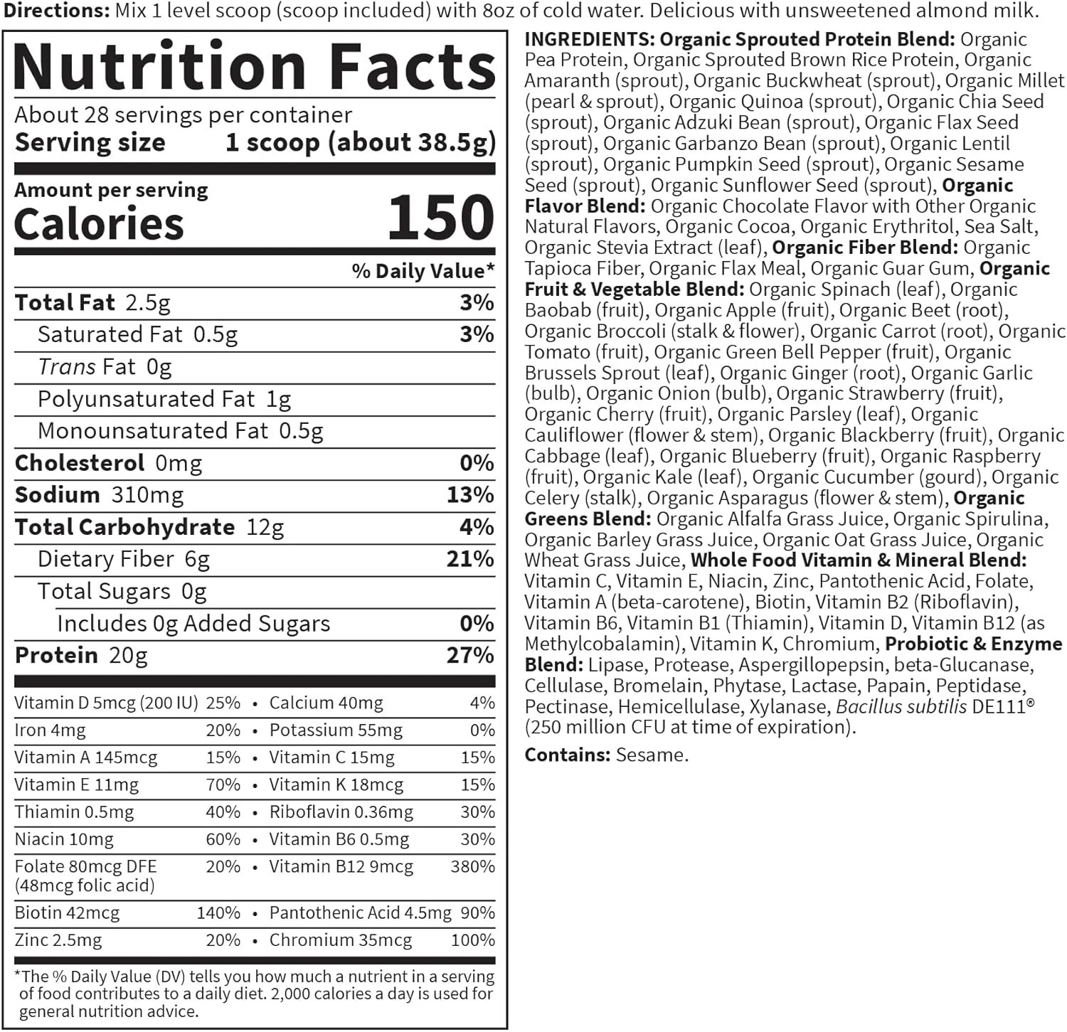 پودر جایگزین غذای ارگانیک خام گاردن آف لایف - پودر پروتئین گیاهی وگان شکلاتی، پروتئین نخود، جوانه ها، سبزیجات، پروبیوتیک ها، شیک همه کاره بدون لبنیات برای زنان و مردان، 28 سروینگ پودر جایگزین غذای ارگانیک خام گاردن آف لایف - پودر پروتئین گیاهی وگان شکلاتی، پروتئین نخود، جوانه ها، سبزیجات، پروبیوتیک ها، شیک همه کاره بدون لبنیات برای زنان و مردان، 28 سروینگ