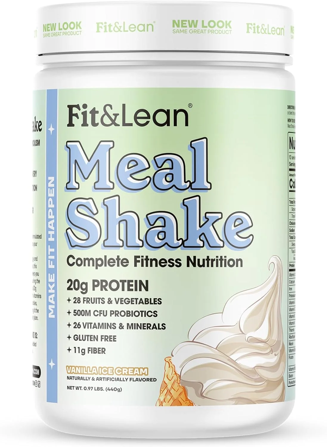 شیک جایگزین وعده غذایی Fit & Lean با پروتئین، فیبر، پروبیوتیک ها و میوه ها و سبزیجات ارگانیک، وانیلی، 1 پوند، 10 وعده در هر ظرف