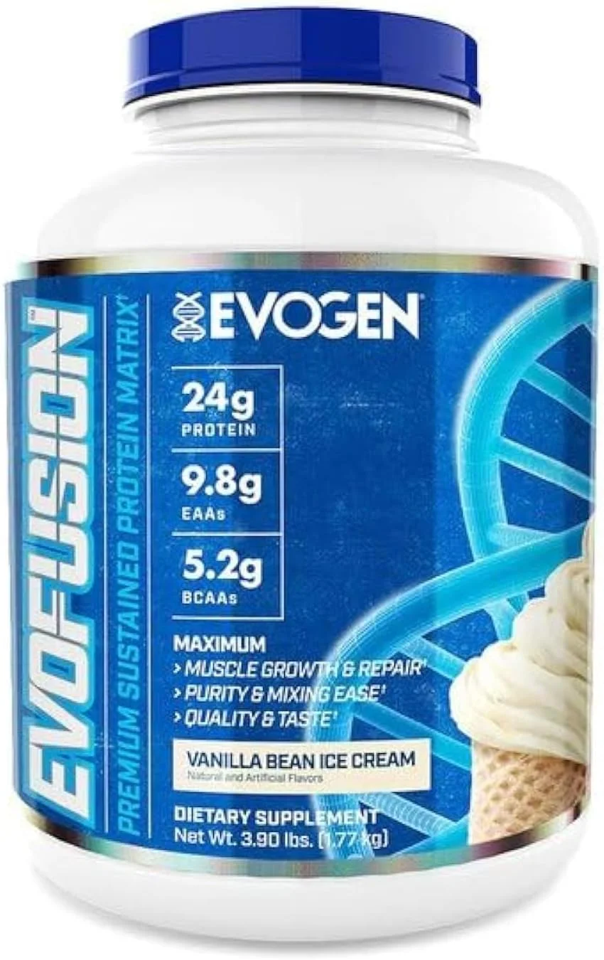 EVOGEN | EVOFUSION | ترکیب پروتئین ممتاز | وی ایزوله، کنسانتره و کازئین | حداکثر رشد و ترمیم | خلوص، کیفیت و طعم | بستنی وانیلی 60 سروینگ