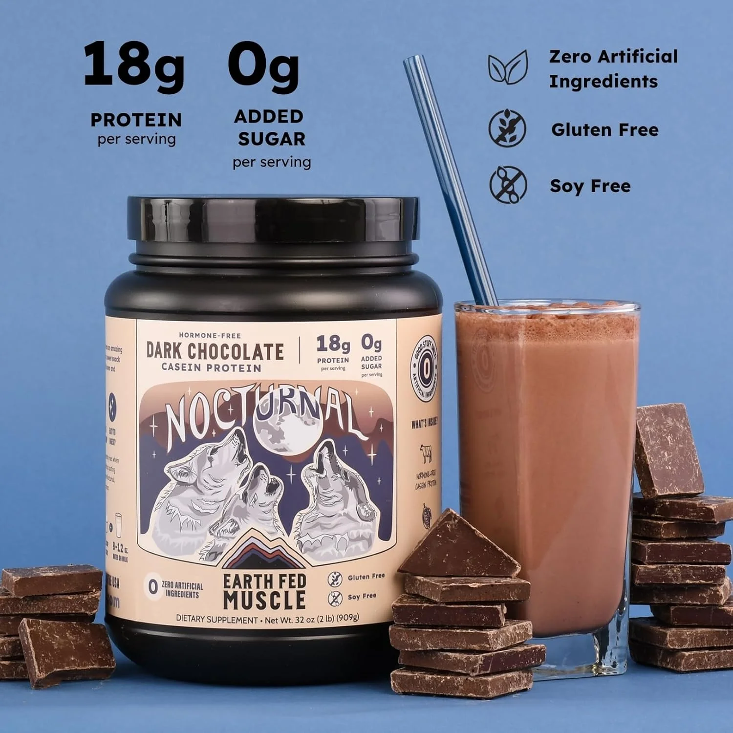 پودر پروتئین کازئین شبانه Earth Fed Muscle - پودر پروتئین شکلات تلخ با ترکیب وی - 18 گرم پروتئین، بدون شکر، بدون گلوتن - پودر پروتئین ریکاوری شبانه - 2 پوند، 23 سروینگ پودر پروتئین کازئین شبانه Earth Fed Muscle - پودر پروتئین شکلات تلخ با ترکیب وی - 18 گرم پروتئین، بدون شکر، بدون گلوتن - پودر پروتئین ریکاوری شبانه - 2 پوند، 23 سروینگ