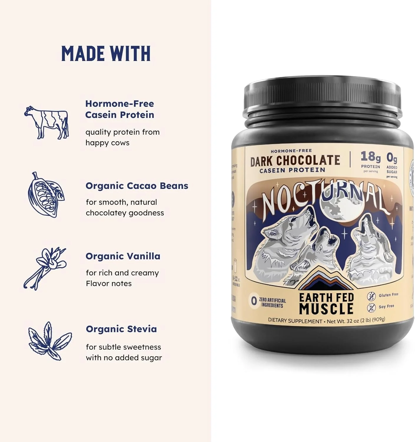 پودر پروتئین کازئین شبانه Earth Fed Muscle - پودر پروتئین شکلات تلخ با ترکیب وی - 18 گرم پروتئین، بدون شکر، بدون گلوتن - پودر پروتئین ریکاوری شبانه - 2 پوند، 23 سروینگ پودر پروتئین کازئین شبانه Earth Fed Muscle - پودر پروتئین شکلات تلخ با ترکیب وی - 18 گرم پروتئین، بدون شکر، بدون گلوتن - پودر پروتئین ریکاوری شبانه - 2 پوند، 23 سروینگ