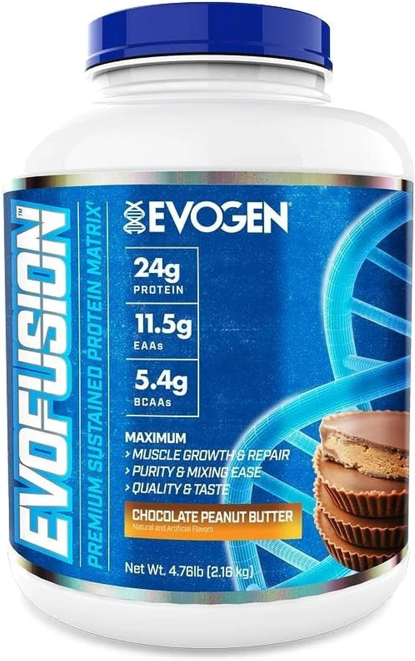 EVOGEN | EVOFUSION | ترکیب پروتئینی ممتاز | وی ایزوله، کنسانتره و کازئین | حداکثر رشد و ترمیم | خلوص، کیفیت و طعم | شکلات کره بادام زمینی 60 سروینگ