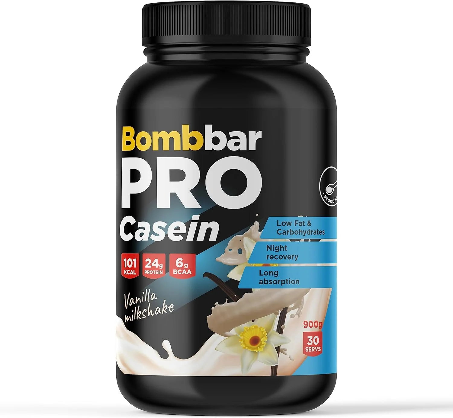پودر پروتئین کازئین پریمیوم Bombbar - هضم آهسته، ترمیم عضلات - 24 گرم پروتئین در هر وعده - ایده آل برای ریکاوری شبانه - 900 گرم… (میلک شیک وانیلی)