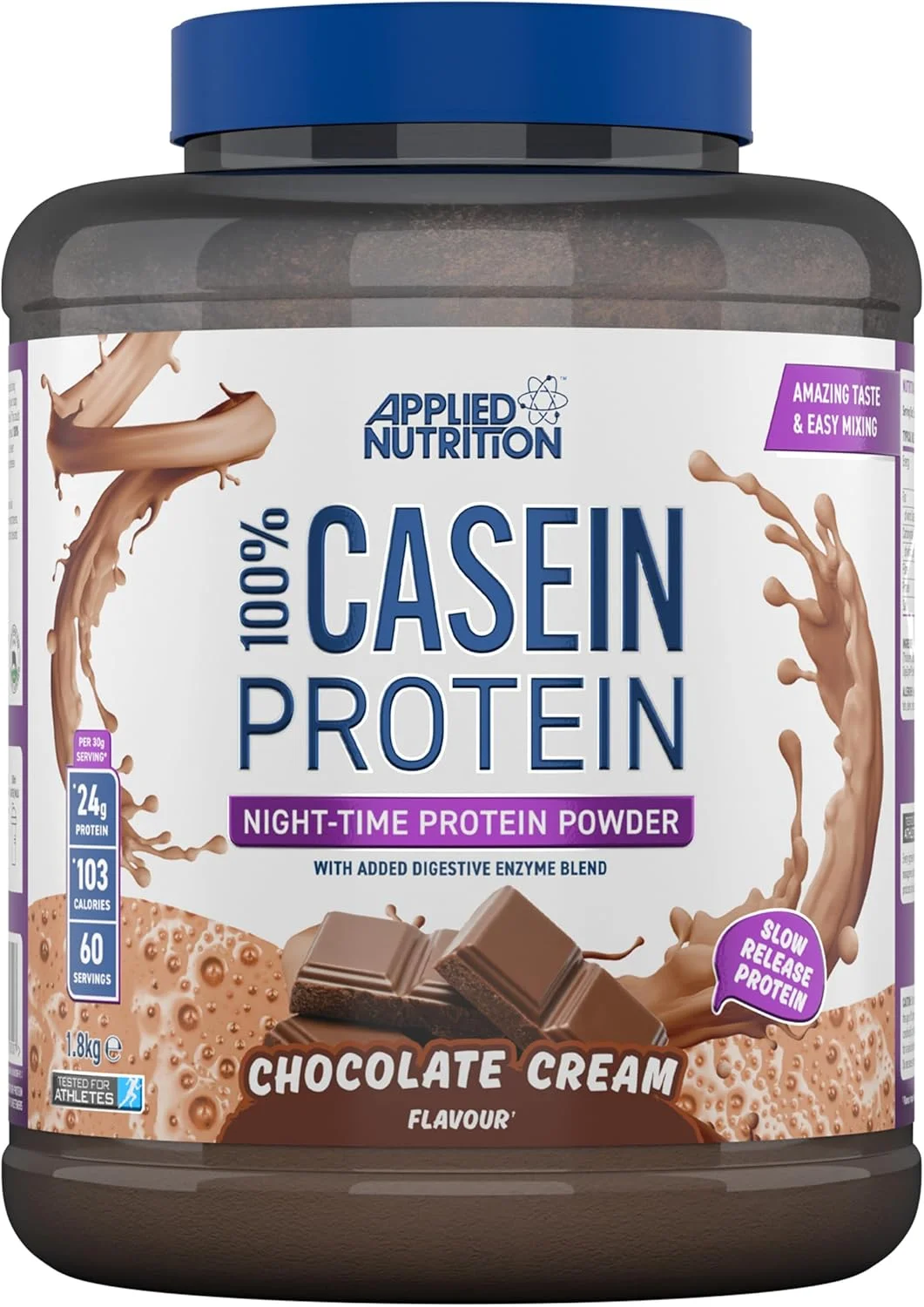 پودر پروتئین کازئین Applied Nutrition - مکمل کازئین میسلار، پروتئین با رهش آهسته (1.8 کیلوگرم - 60 سروینگ) (کرم شکلاتی) پروتئین رهش آهسته شبانه
