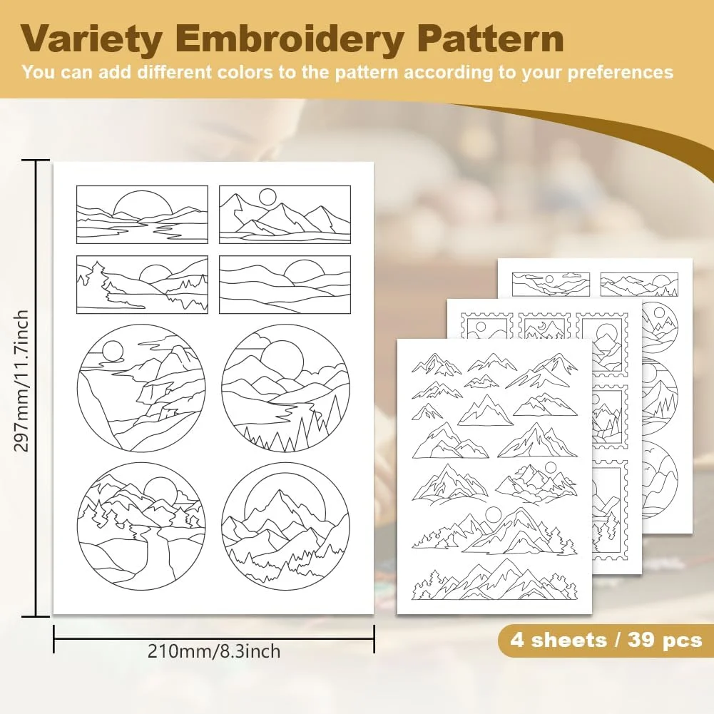DOODLREAM 39 عدد تثبیت کننده های خیاطی دستی محلول در آب طرح کوه و خورشید، 29.7×21 سانتی متر تثبیت کننده طرح گلدوزی منظره طبیعی، 4 ورق استیکر کاغذی گلدوزی گرد DOODLREAM 39 عدد تثبیت کننده های خیاطی دستی محلول در آب طرح کوه و خورشید، 29.7×21 سانتی متر تثبیت کننده طرح گلدوزی منظره طبیعی، 4 ورق استیکر کاغذی گلدوزی گرد