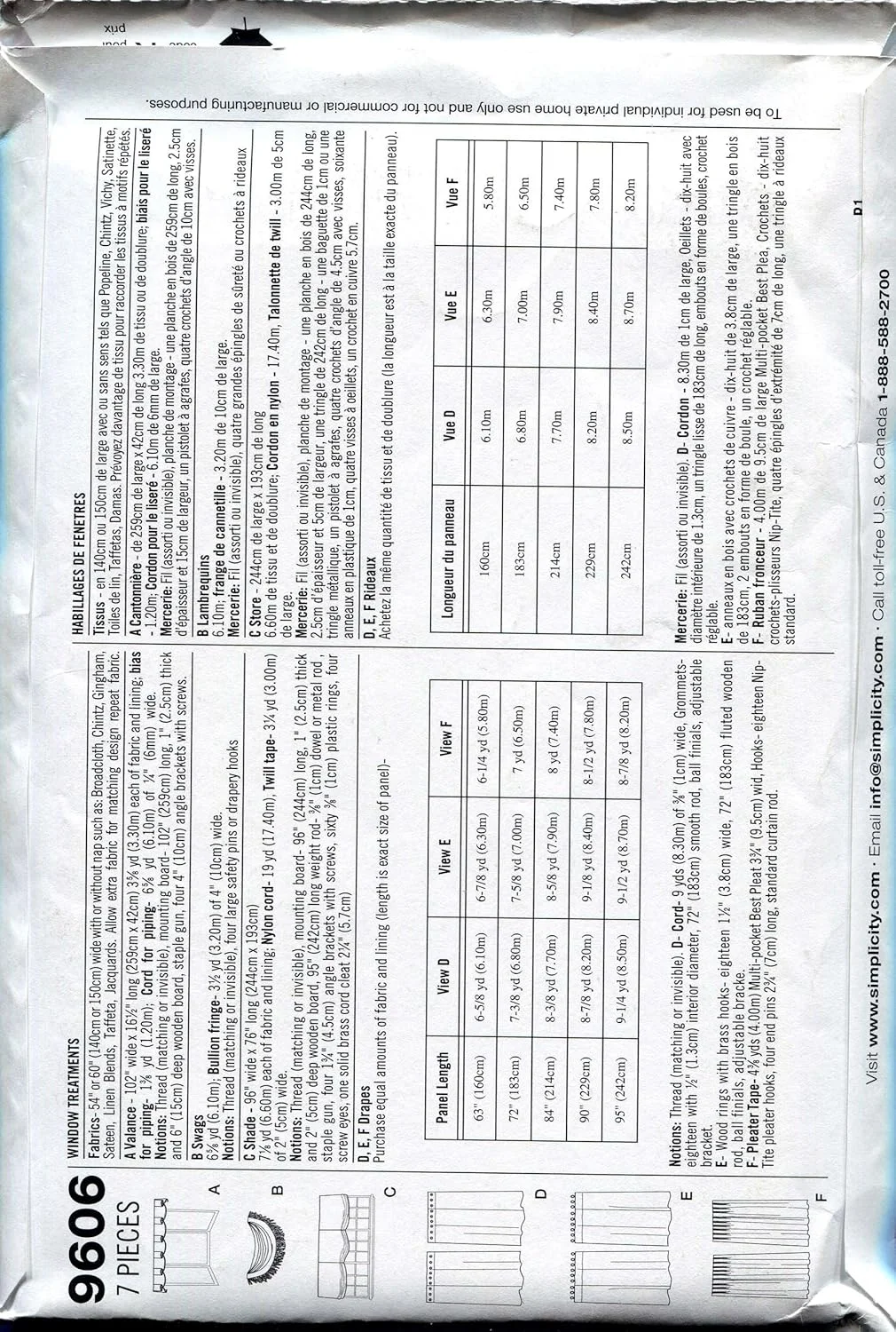 الگوی خیاطی دکوراسیون منزل 9606 برای پرده، والان، شال و سایه بان
