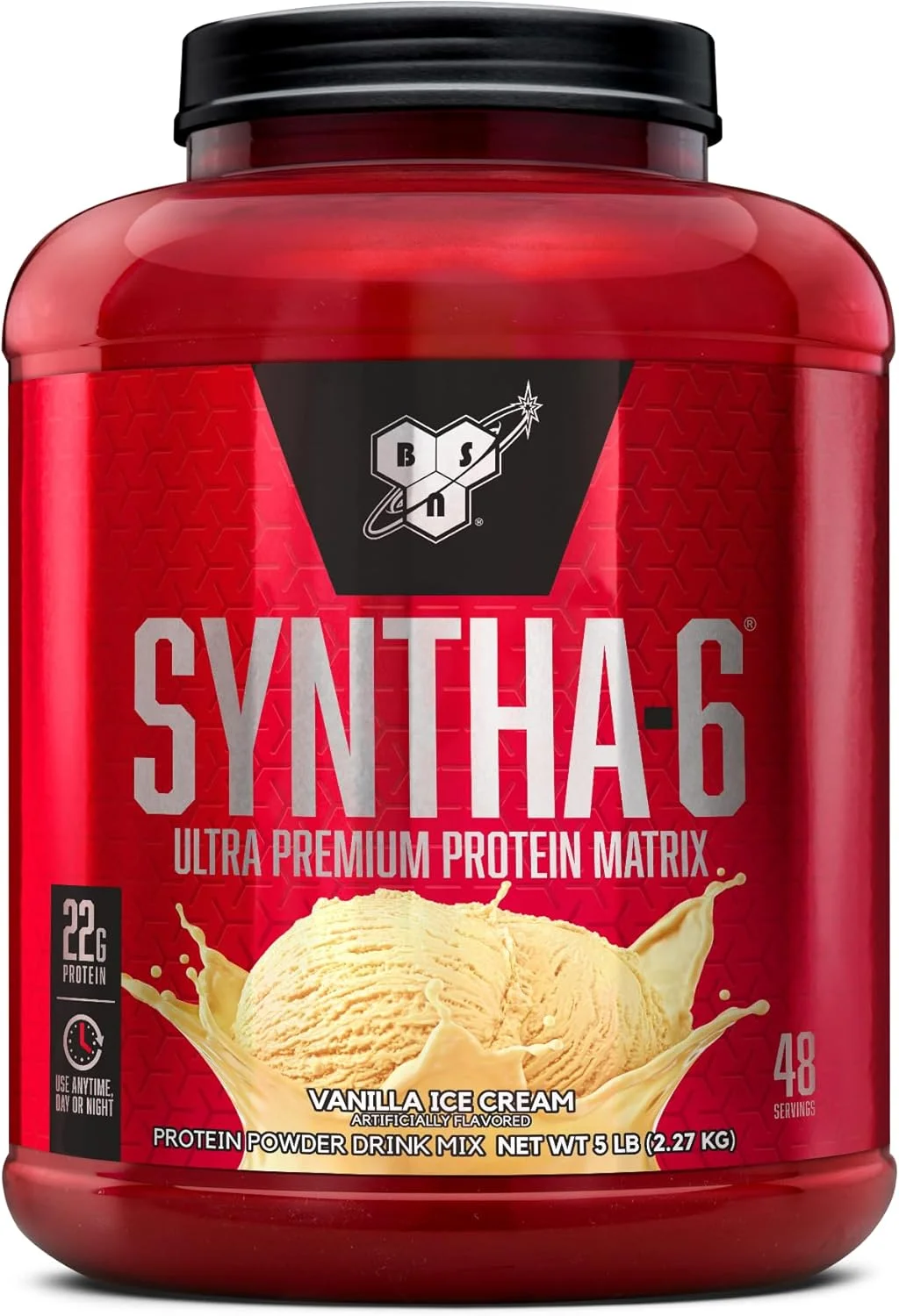 پودر پروتئین ماتریکس فوق العاده ممتاز BSN Syntha-6، پودر پروتئین وی، کازئین میسلار، پودر پروتئین ایزوله شیر - بستنی وانیلی، 5 پوند، 48 سروینگ (2.27 کیلوگرم)