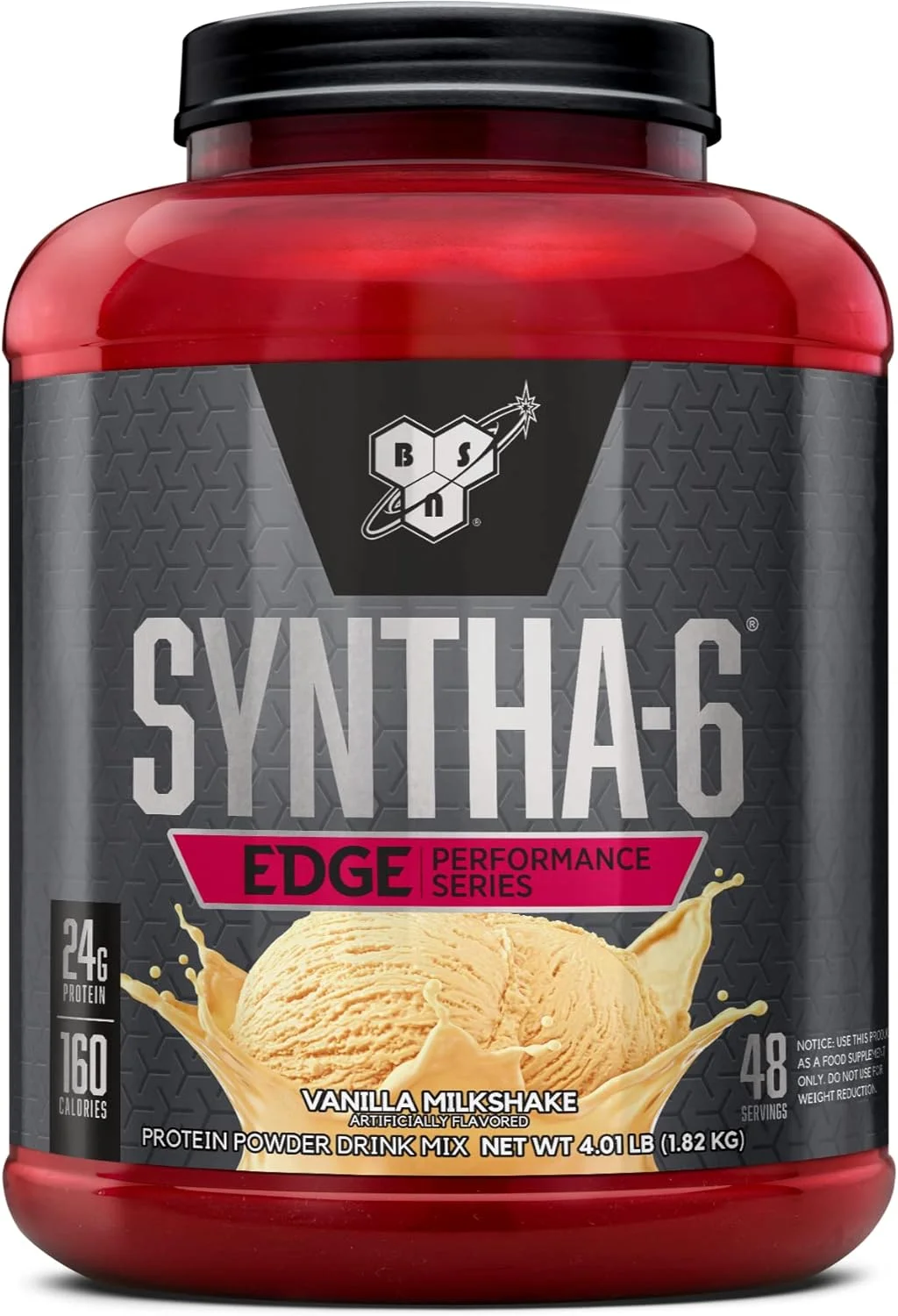 پودر پروتئین BSN SYNTHA-6 Edge، پودر پروتئین وانیلی با پروتئین وی هیدرولیز شده، کازئین میسلار، پروتئین ایزوله شیر، کم شکر، 24 گرم پروتئین، میلک شیک وانیلی، 48 سروینگ