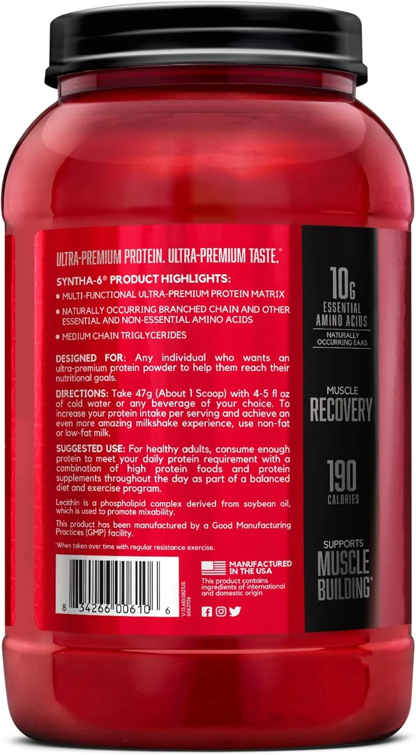 ماتریکس پروتئین فوق العاده ممتاز BSN Syntha-6، پودر پروتئین وی، کازئین میسلار، پودر پروتئین ایزوله شیر - بستنی وانیلی، 2.91 پوند، 28 سروینگ (1.32 کیلوگرم)