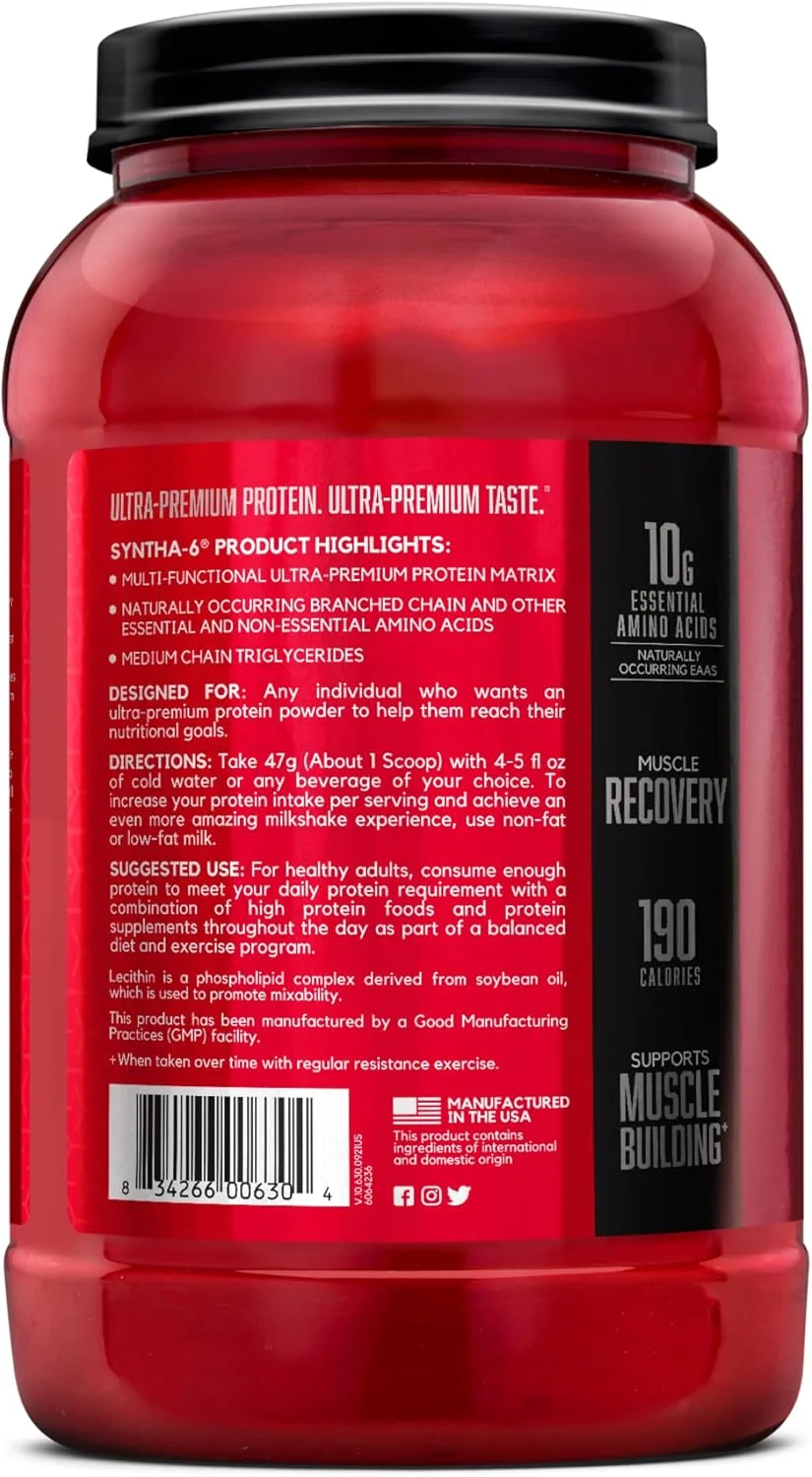 ماتریکس پروتئین فوق العاده ممتاز BSN Syntha-6، پودر پروتئین وی، کازئین میسلار، پودر پروتئین ایزوله شیر - کوکی و خامه، 2.91 پوند، 28 سروینگ (1.32 کیلوگرم)