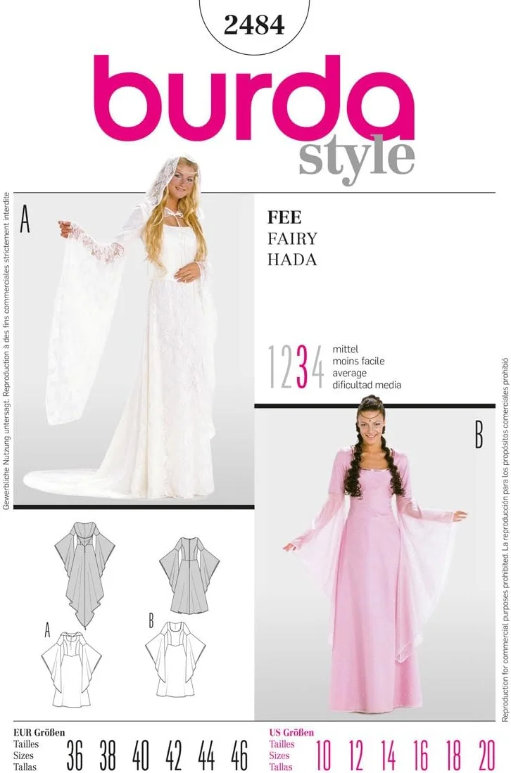 الگوی خیاطی بوردا 2484 لباس فانتزی کارناوال پری جن عروس (سایز زنانه 8-10) - سطح 3 متوسط