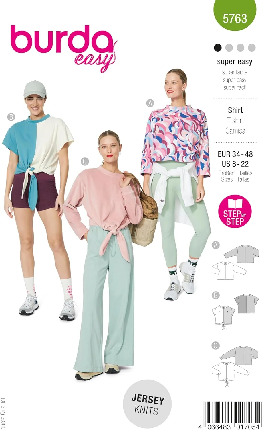 الگوی خیاطی آسان زنانه Burdastyle Burda برای تی شرت در 3 طرح مختلف، سایزهای 36 تا 48