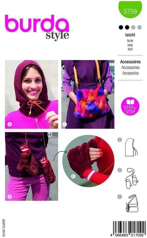 الگوی خیاطی زنانه بوردای استایل برای لوازم جانبی زمستانی، شال گردن و دستکش، تک سایز