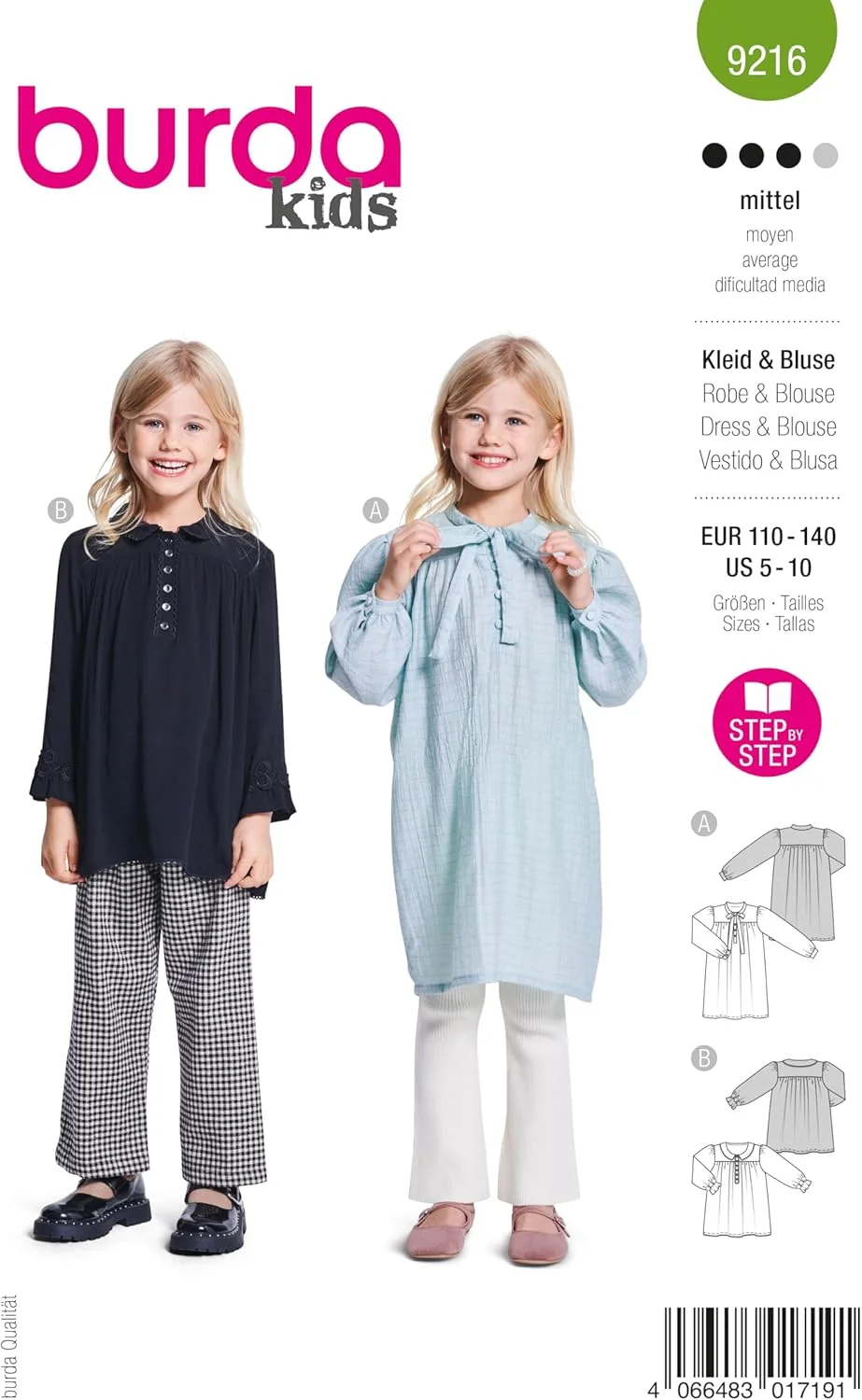 الگوی خیاطی لباس و بلوز دخترانه Burda Kids سایز 110-140 سانتی متر