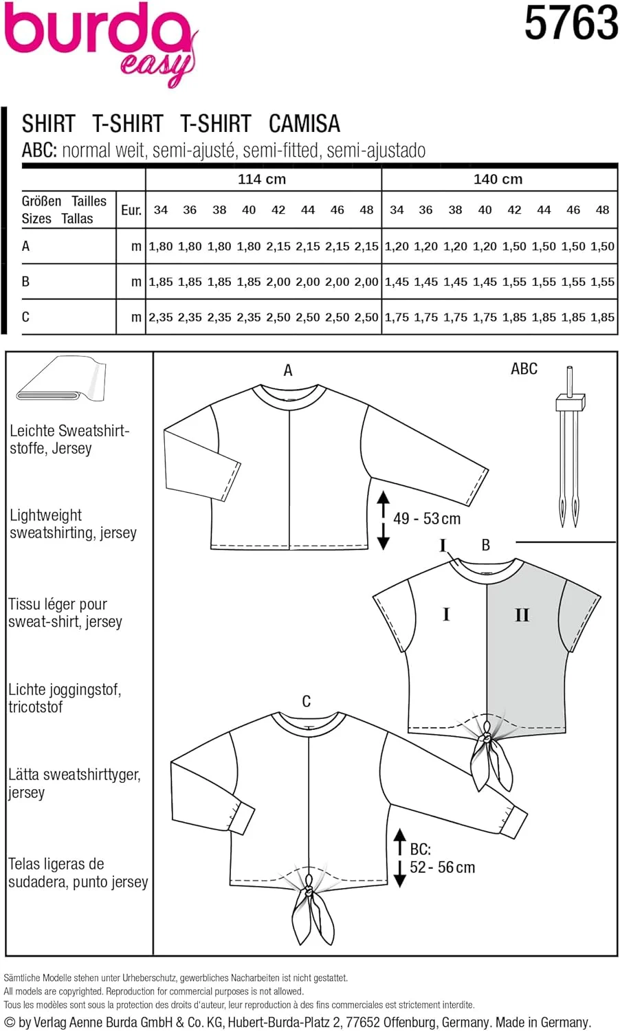 الگوی خیاطی آسان زنانه Burdastyle Burda برای تی شرت در 3 طرح مختلف، سایزهای 36 تا 48 الگوی خیاطی آسان زنانه Burdastyle Burda برای تی شرت در 3 طرح مختلف، سایزهای 36 تا 48