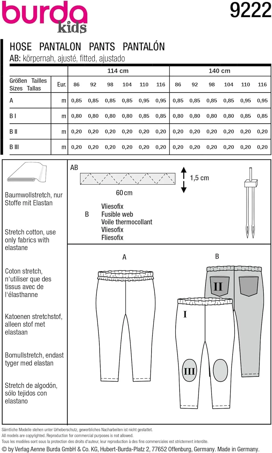 الگوی خیاطی بچه گانه BurdaStyle، شلوار بلند بچگانه سایز 86-116 الگوی خیاطی بچه گانه BurdaStyle، شلوار بلند بچگانه سایز 86-116