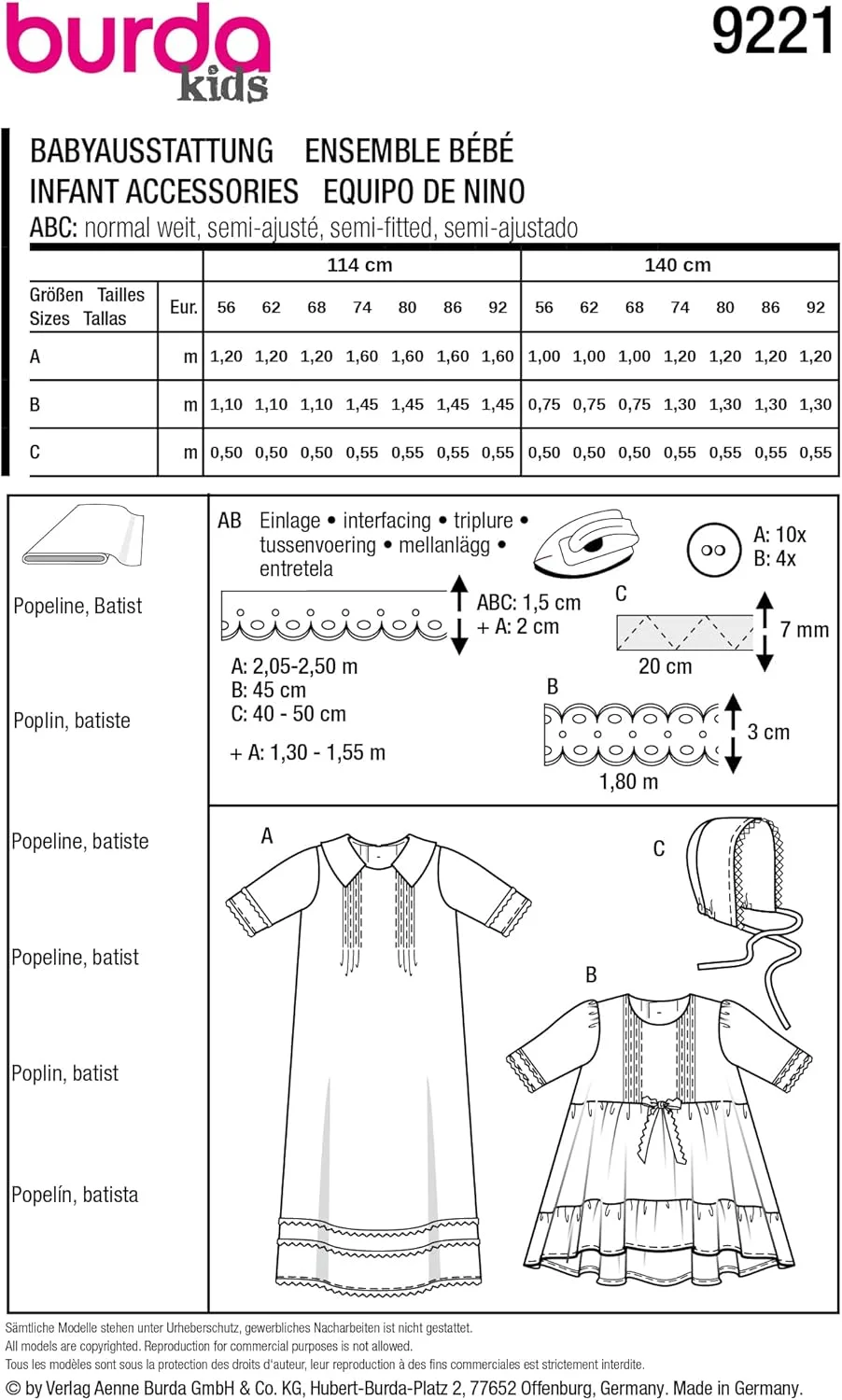 الگوی خیاطی بچه گانه بوردا استایل - لباس و تجهیزات نوزاد برای مراسم تعمید - سایز 56-92