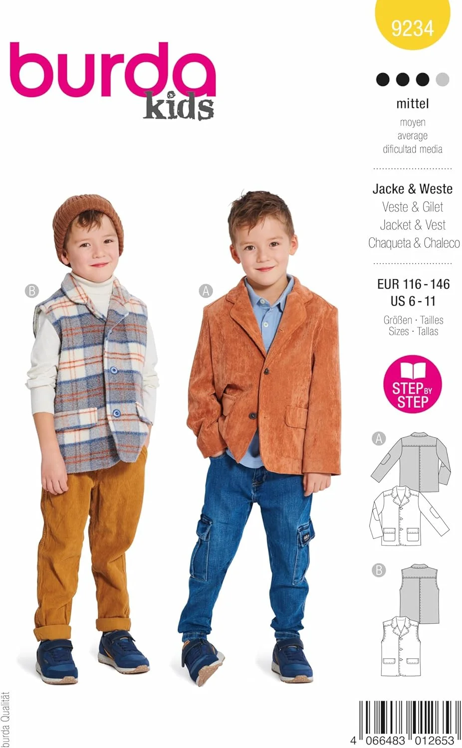 الگوی خیاطی بوردا استایل 9234 ژاکت و جلیقه [بچگانه 6-8 سال] سطح 3 متوسط