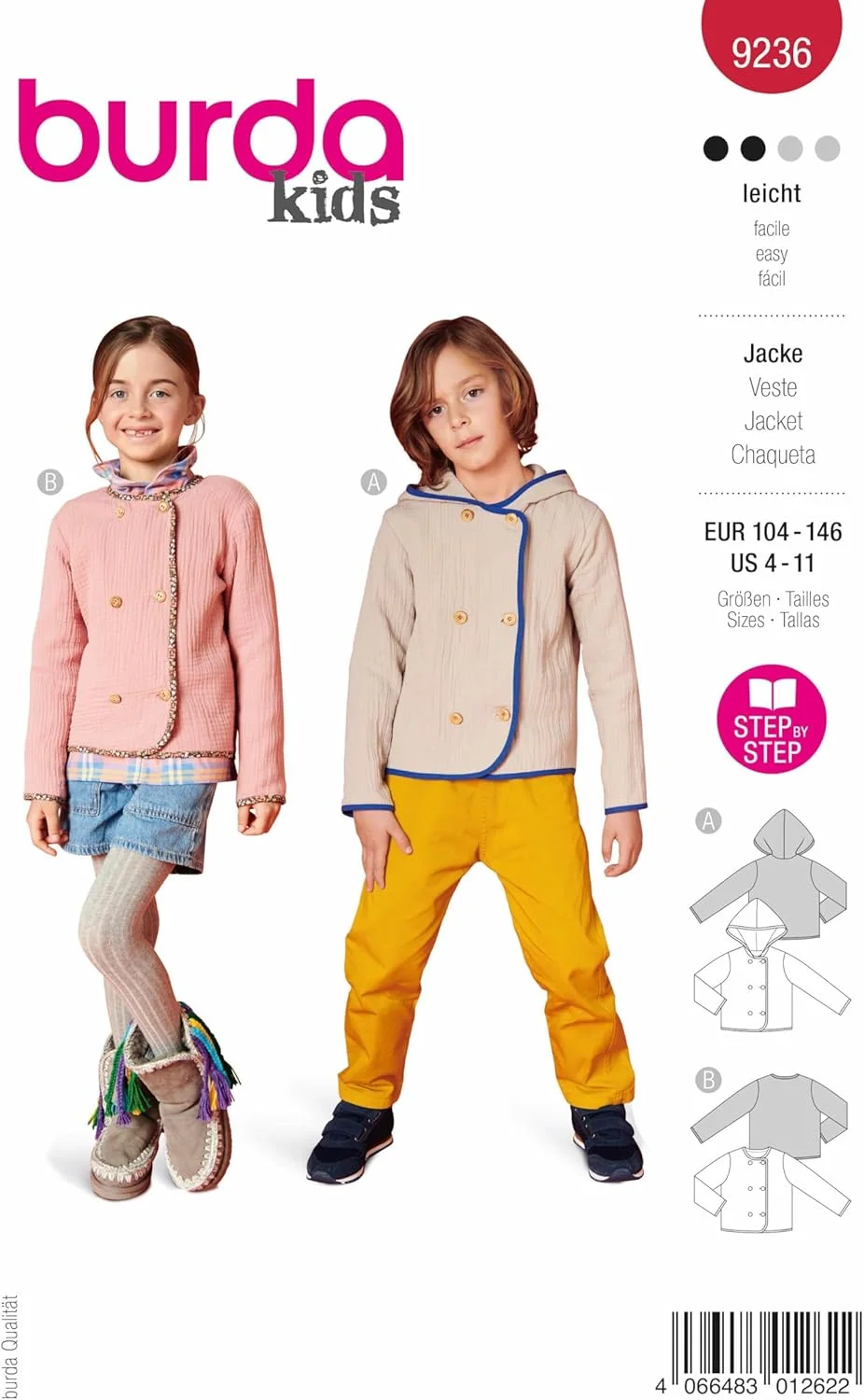 الگوی خیاطی بوردا استایل 9236 ژاکت [بچه گانه 4-8 سال] سطح 2 الگوی خیاطی آسان