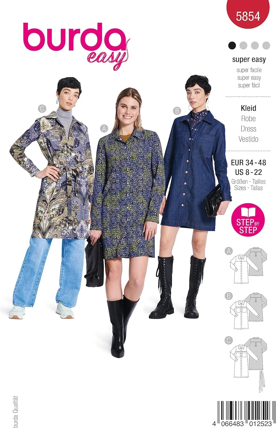 الگوی خیاطی Burda style 5854 پیراهن [سایز بانوان 36-46] سطح 1 فوق العاده آسان