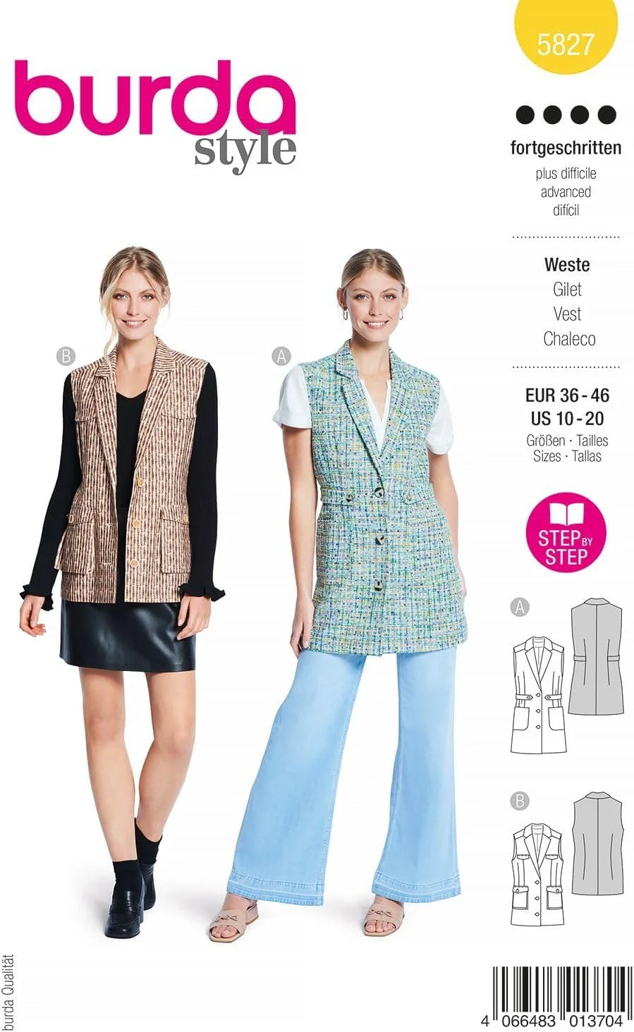 الگوی خیاطی بوردا استایل 5827 جلیقه [سایز 8-10 زنانه] سطح 4 پیشرفته