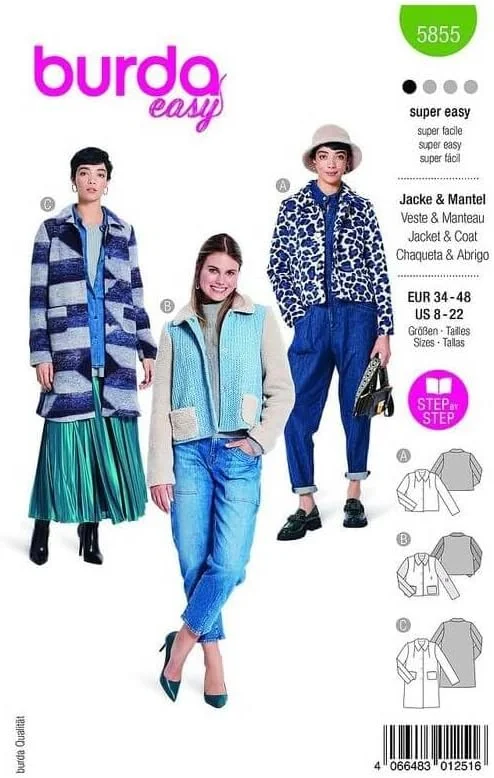 الگوی خیاطی بوردا استایل 5855 ژاکت و کت [سایز زنانه 36-46] سطح 1 فوق العاده آسان