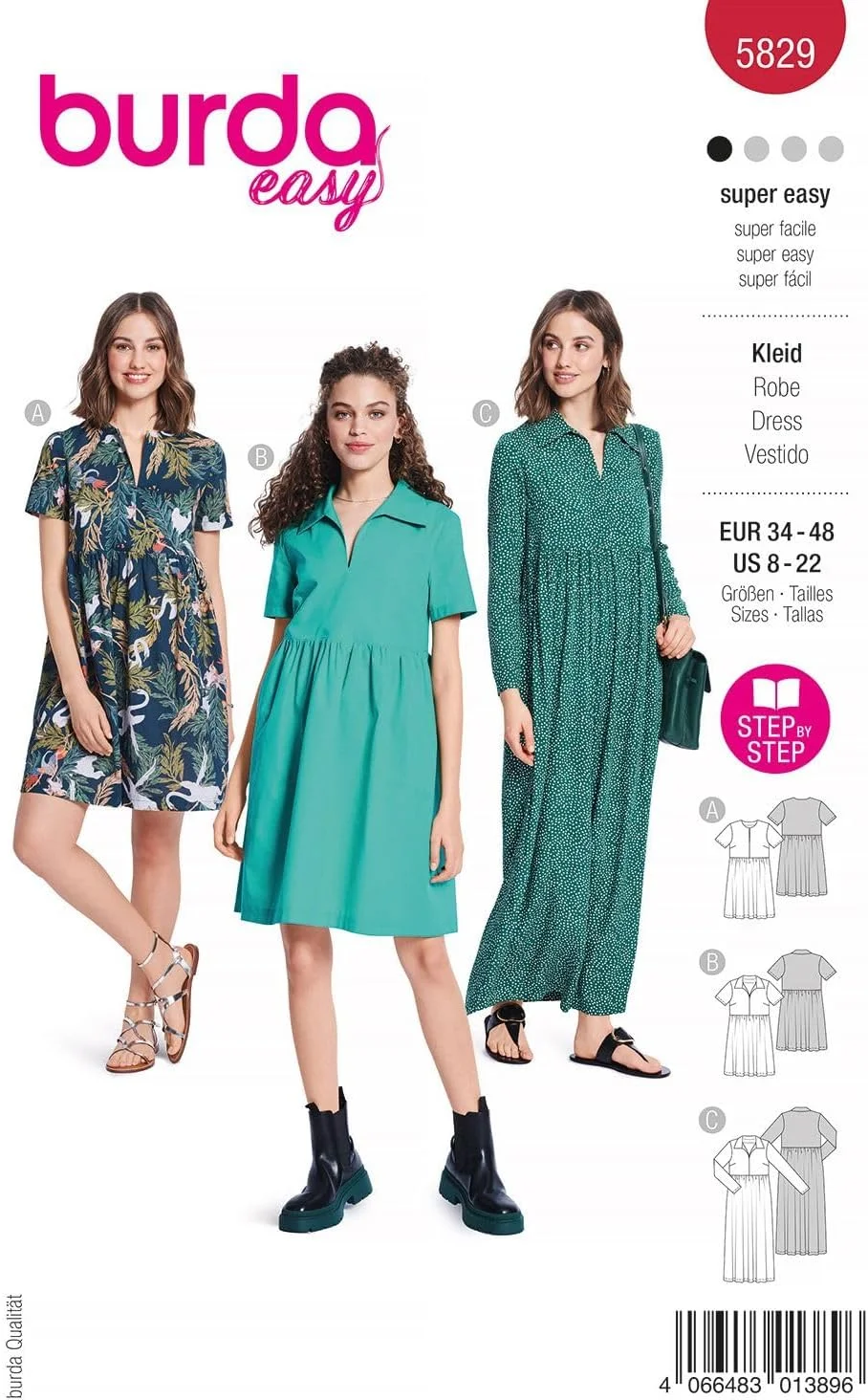 الگوی خیاطی بوردا استایل 5829 لباس زنانه سایز 6-18 سطح 1 فوق العاده آسان