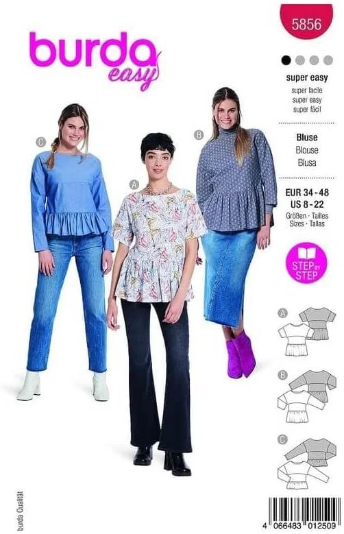 الگوی خیاطی بلوز زنانه مدل 5856 Burda style [سایز 36-46] سطح 1 فوق العاده آسان