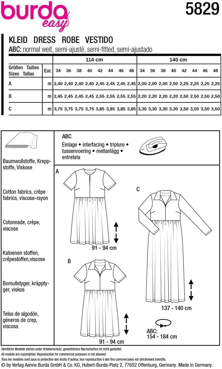 الگوی خیاطی بوردا استایل 5829 لباس زنانه سایز 6-18 سطح 1 فوق العاده آسان