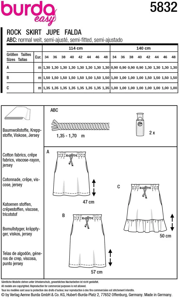 الگوی خیاطی دامن بردا استایل 5832 [سایز بانوان 6-18] سطح 1 فوق العاده آسان