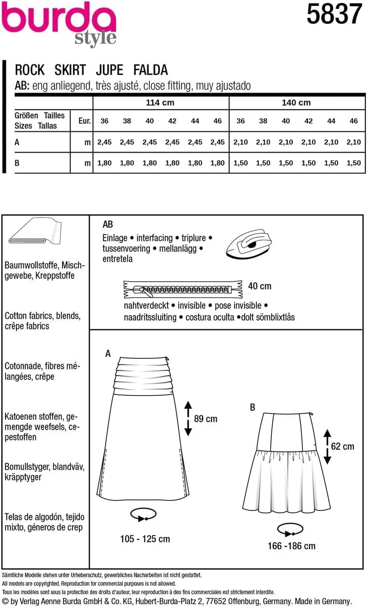 الگوی خیاطی دامن بردا استایل 5837 [سایز زنانه 8-10] سطح 2 سبک