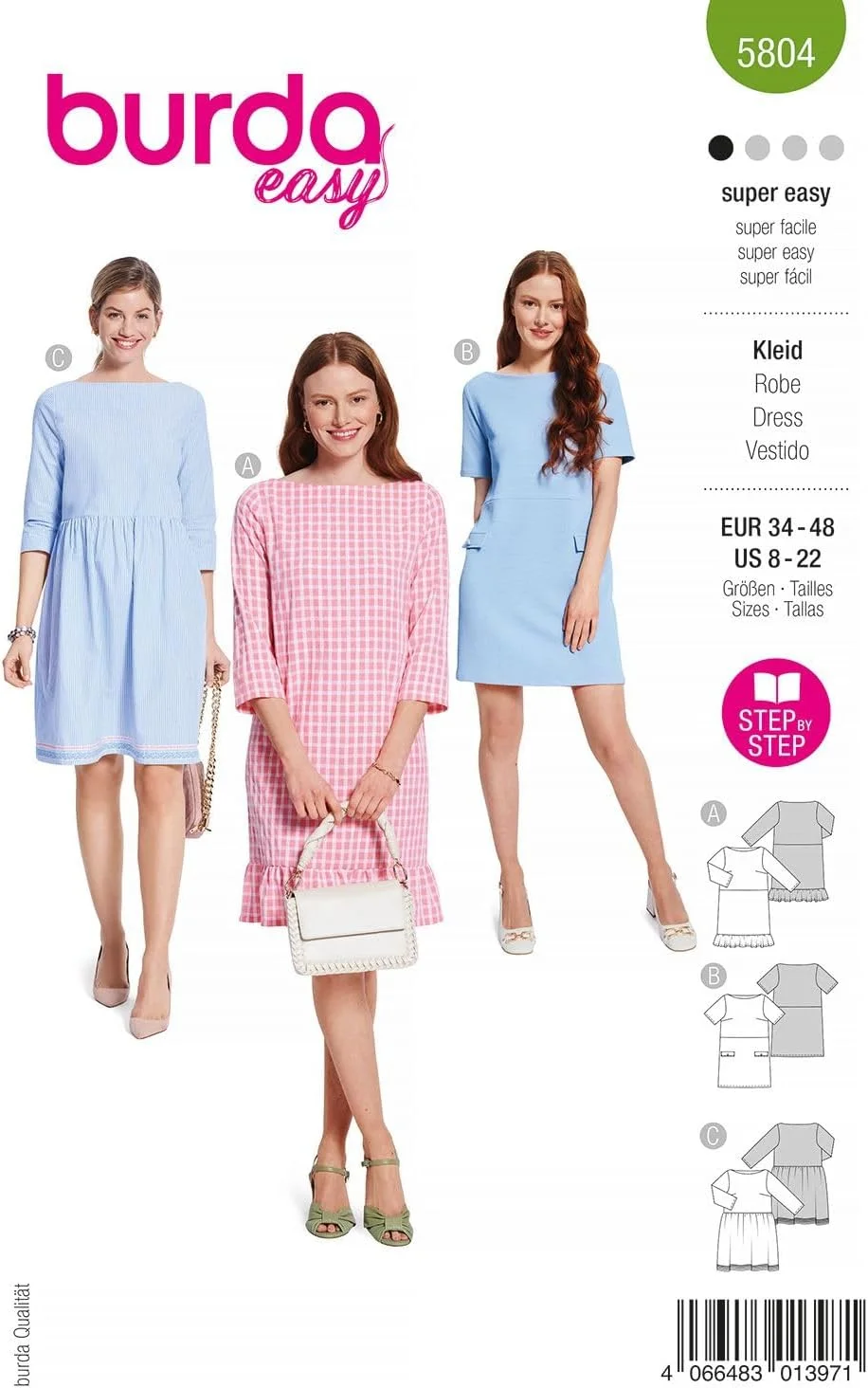 الگوی خیاطی بوردا استایل 5804 لباس [سایز بانوان 36-46] سطح 1 فوق العاده آسان