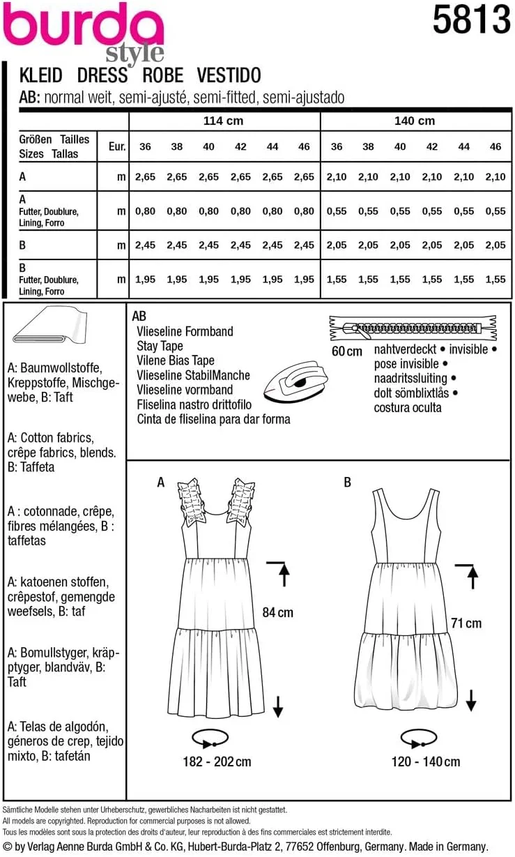الگوی خیاطی لباس زنانه Burda style مدل 5813 سایز 36-38 سطح 3 متوسط