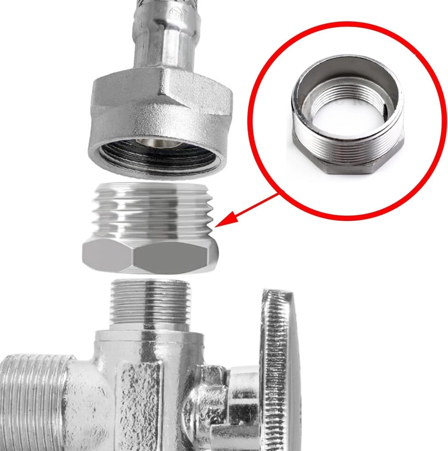 رویال اپکس بسته 2 عددی کاهنده کروم اندود شده گالوانیزه - بوشن رزوه ای نر به ماده، آداپتور اتصال دهنده شش گوش با نوار تفلون برای اتصالات شیلنگ و لوله (1 اینچ در 1/2 اینچ)