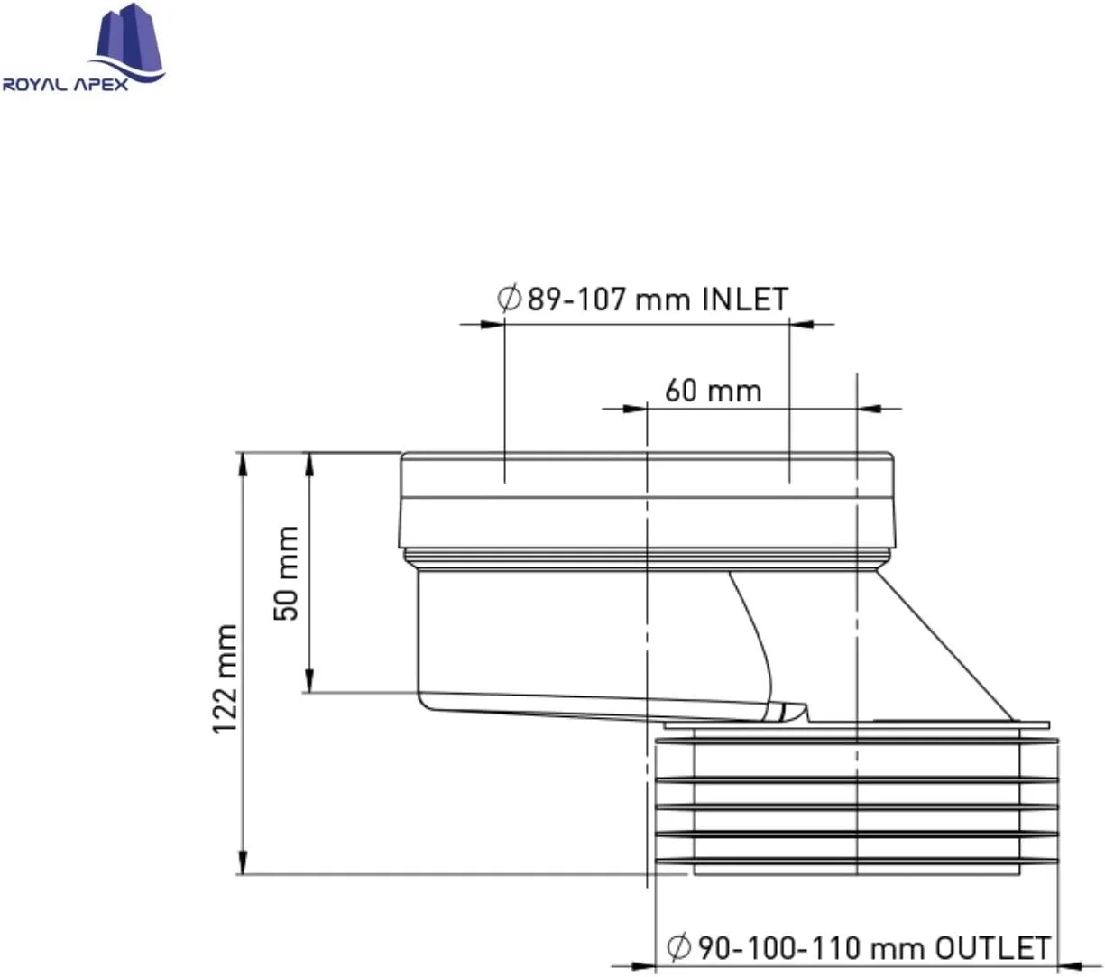 اتصال لوله توالت PP با کیفیت بالا Royal Apex (آفست 60 میلی متر) اتصال لوله توالت PP با کیفیت بالا Royal Apex (آفست 60 میلی متر)