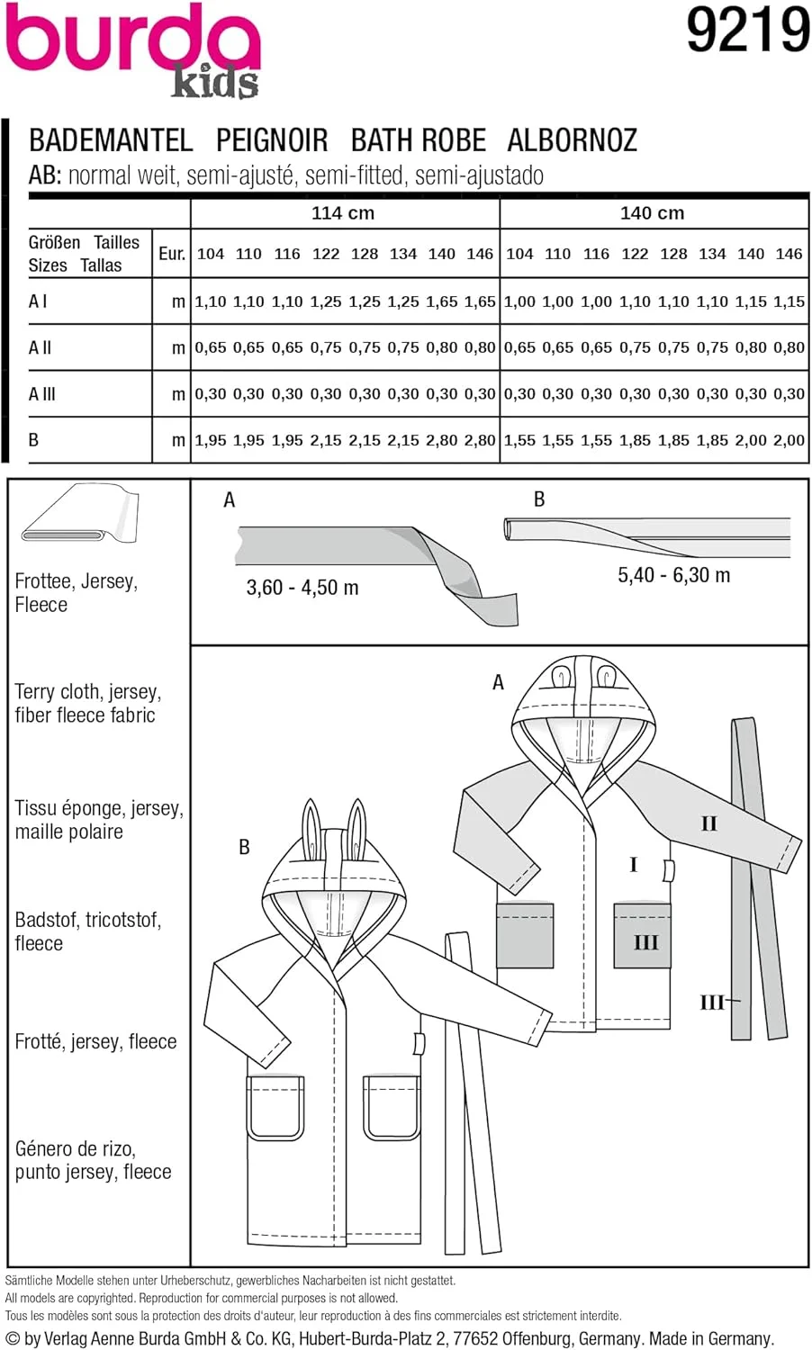 الگوی خیاطی لباس خواب کودکانه Burda Kids، سایز 104-146