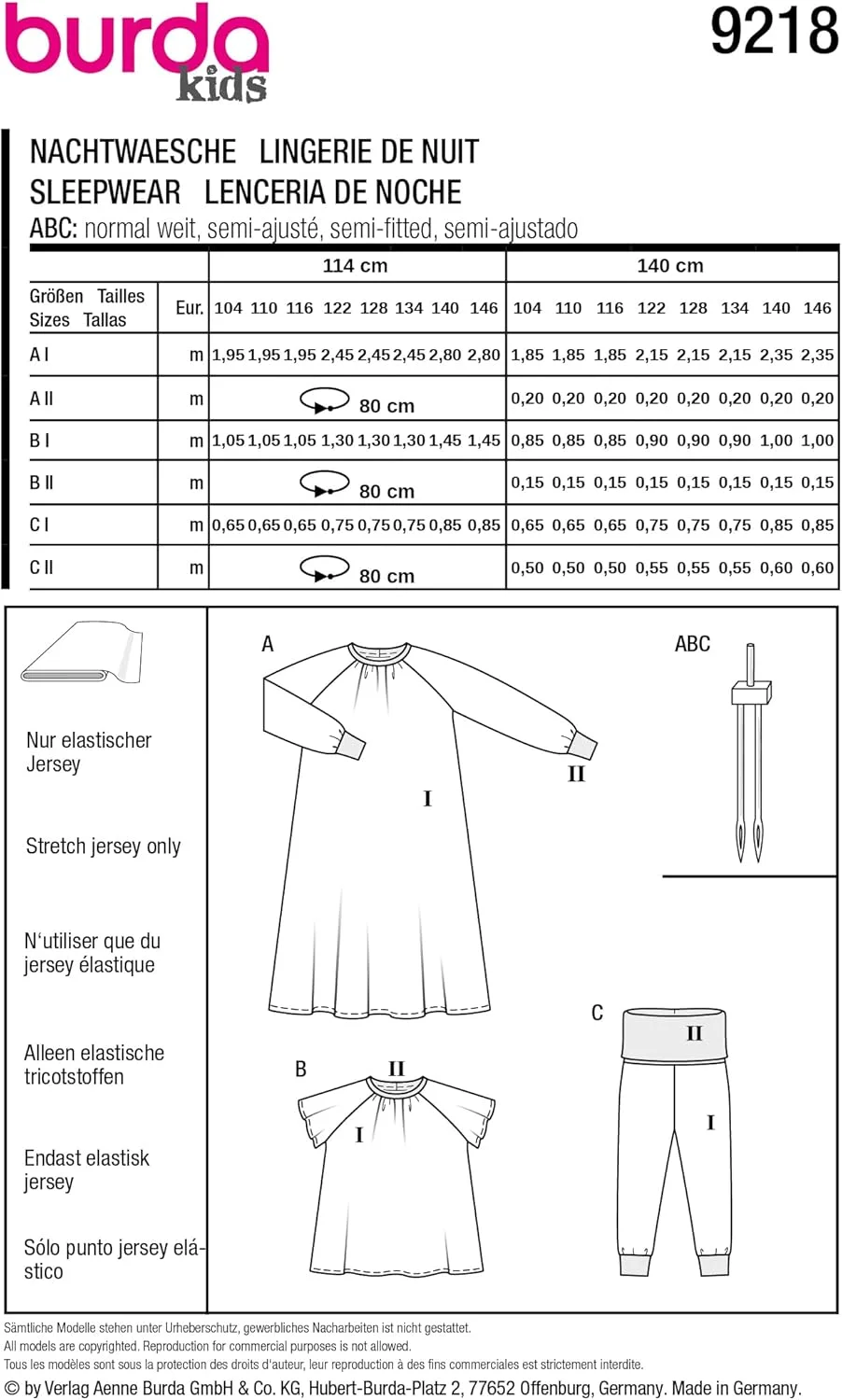 الگوی خیاطی لباس خواب بچگانه سایز 104-146 برند بوردا استایل