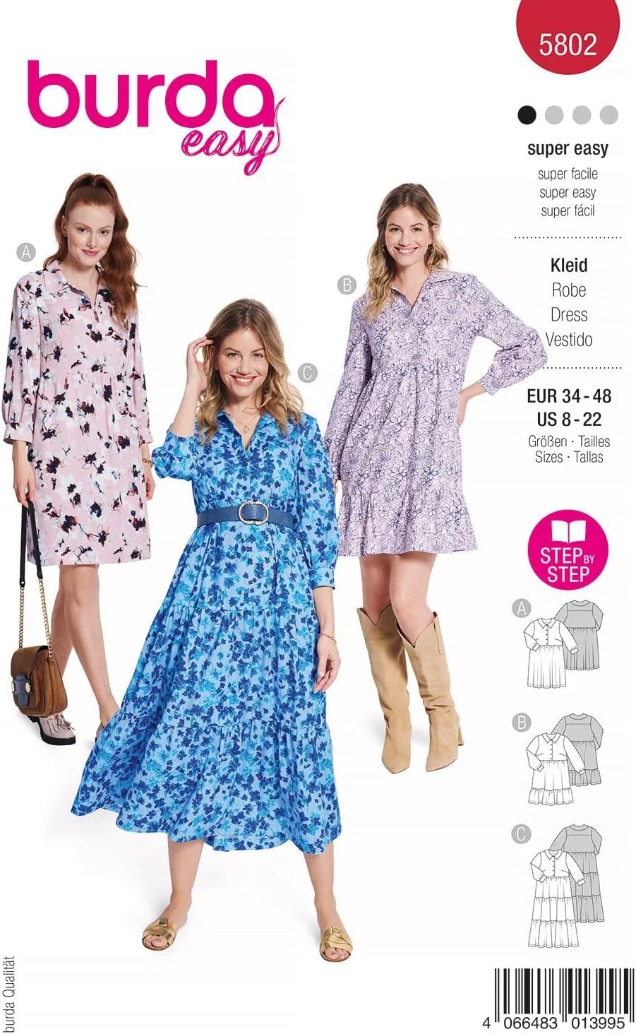 الگوی خیاطی بوردا استایل 5802 لباس [سایز بانوان 36-48] سطح 1 فوق العاده آسان