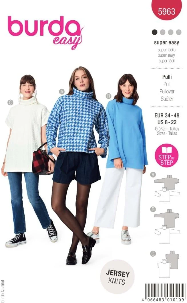 الگوی خیاطی یقه اسکی Burda Style 5963 [سایز زنانه 34-46] سطح 1 مبتدی