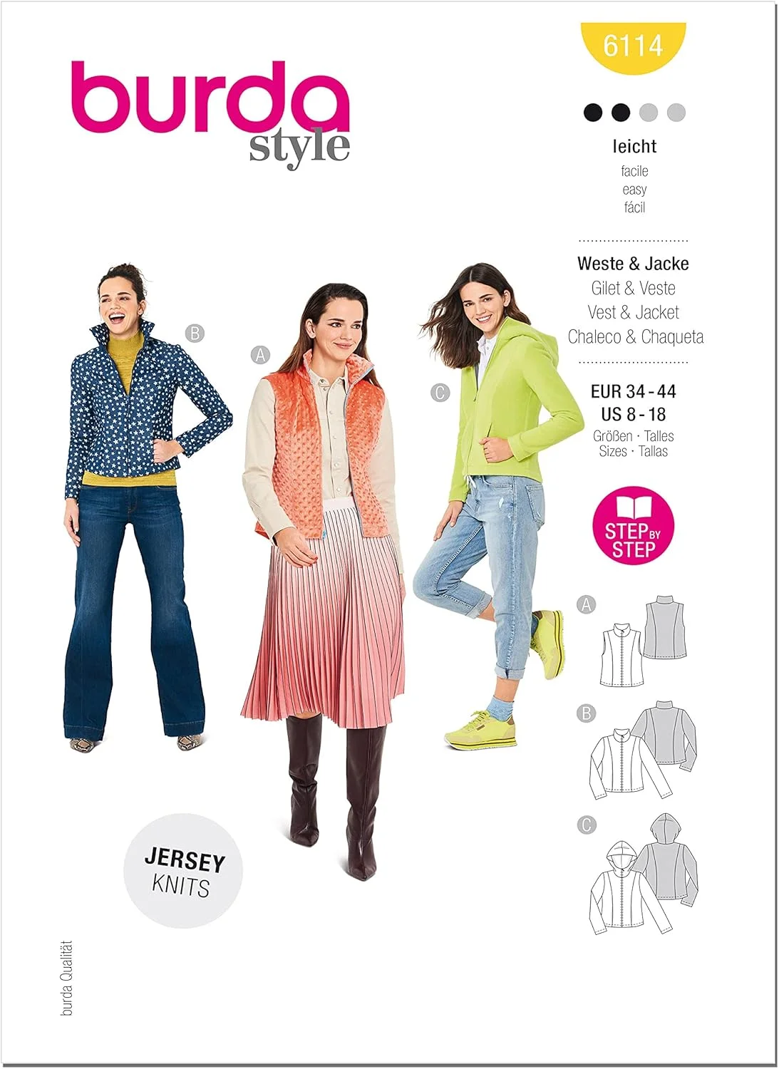 الگوی خیاطی بوردا استایل برای جلیقه و ژاکت زنانه، کد 6114، سایزهای 36-46، چند رنگ