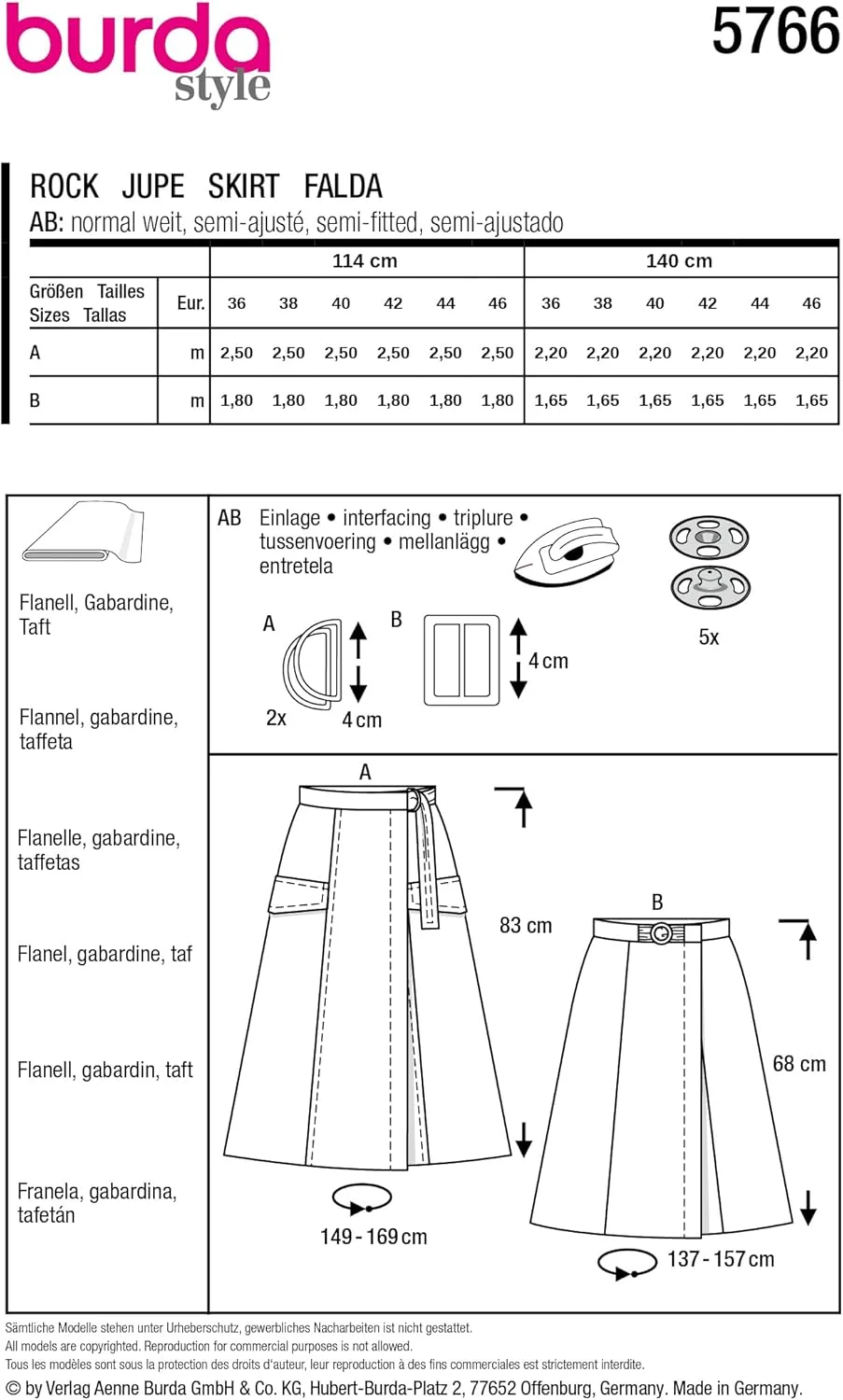 الگوی خیاطی زنانه دامن پیلیسه ای Burda Style در سایزهای 8-18