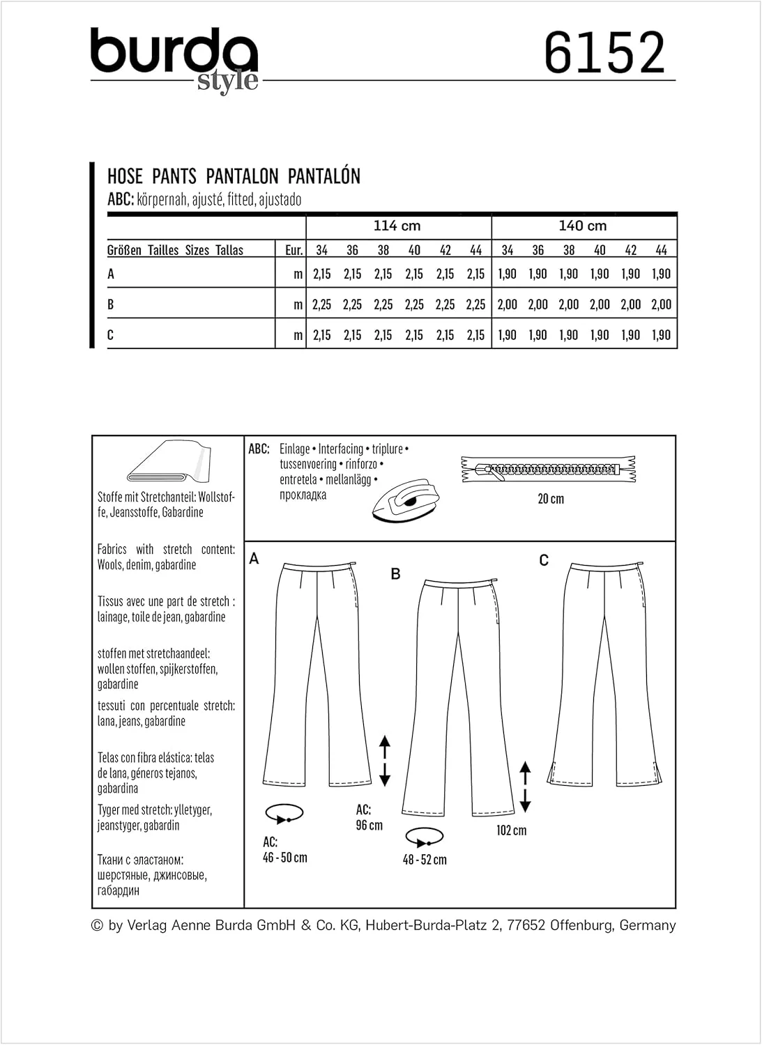 الگوی خیاطی آسان زنانه Burdastyle، شلوار یا شلوار گشاد باریک، کد 6152، سایزهای 8-18، چند رنگ