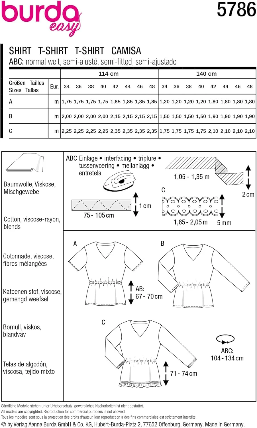 الگوی خیاطی آسان زنانه Burdastyle Burda برای پیراهن، سایزهای 36 تا 48