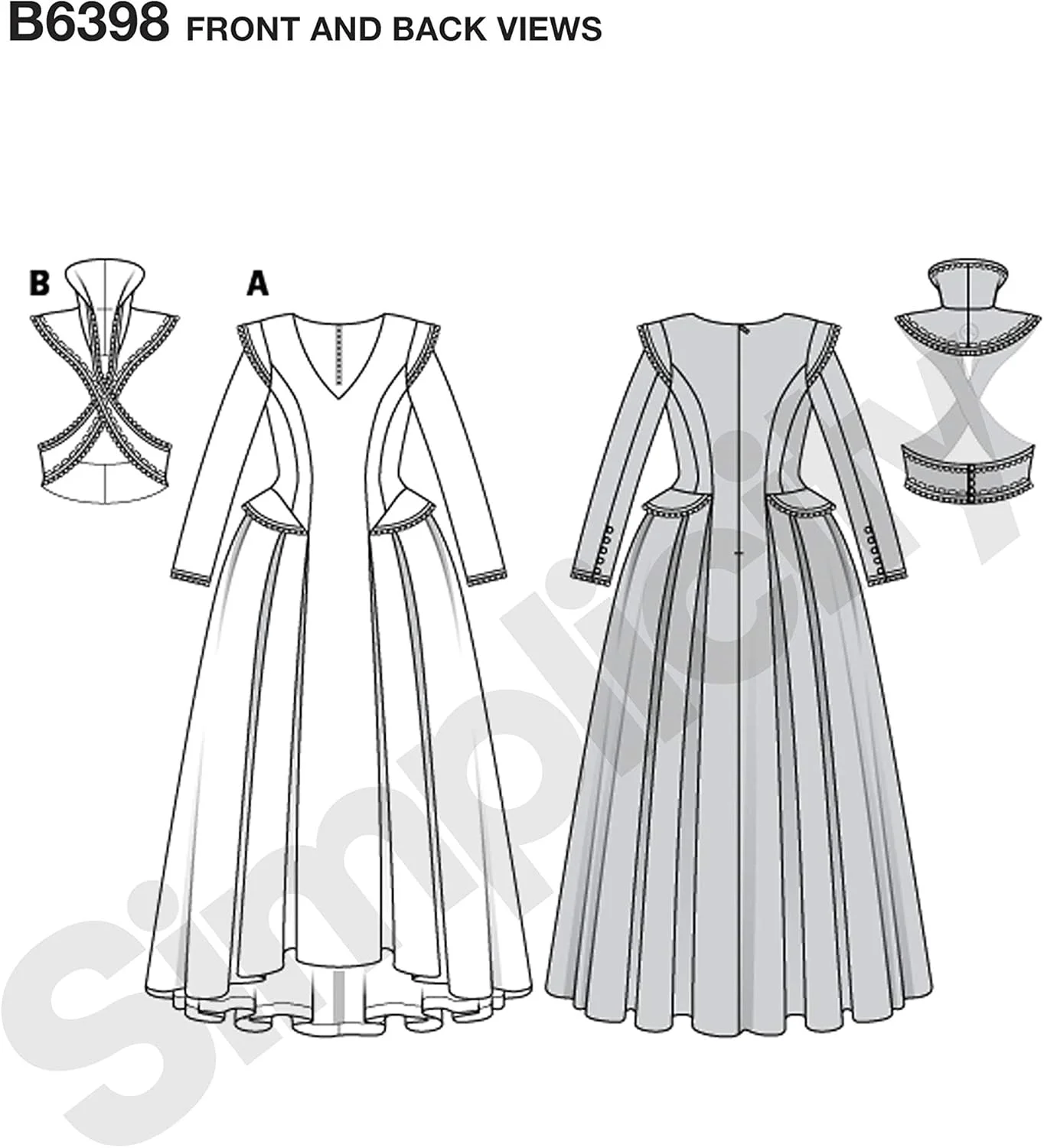 الگوی خیاطی بوردا استایل B6398 - لباس رنسانس زنانه، A(8-10-12-14-16-18)