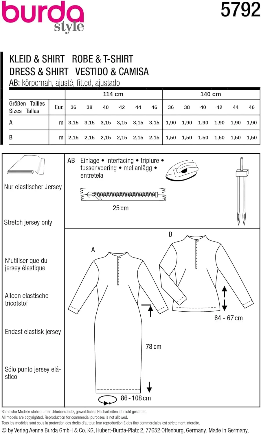 الگوی خیاطی زنانه Burda Style برای لباس و پیراهن با زیپ، سایزهای 36 تا 46